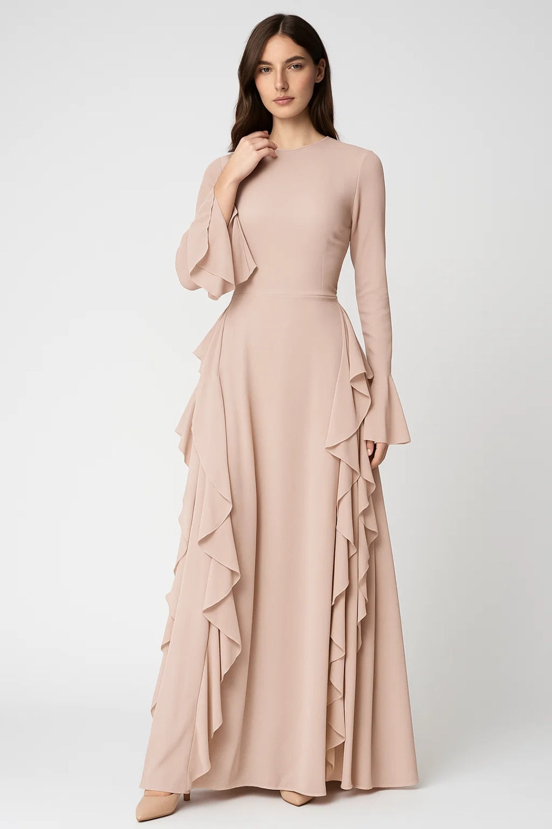 Langes Kleid | Eleganter Schnitt mit Volants | Zeitlose Raffinesse