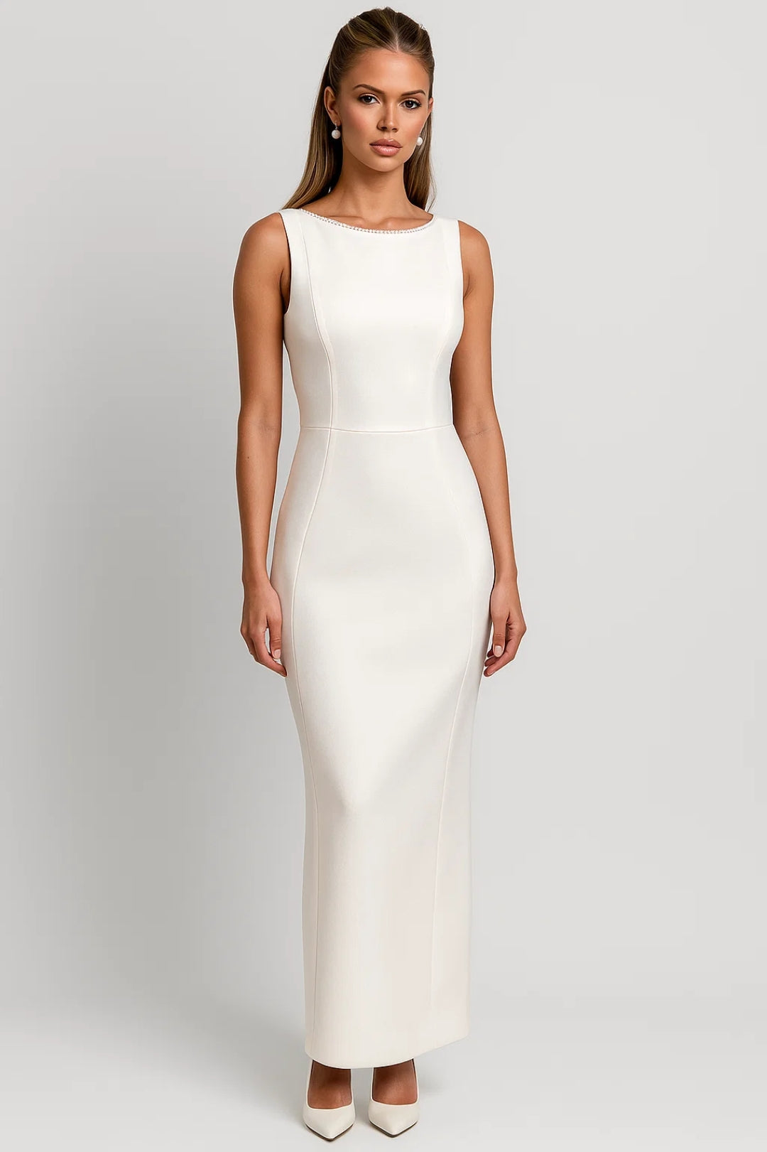 Langes Kleid | Figurbetont | Rückendetail mit Schleife