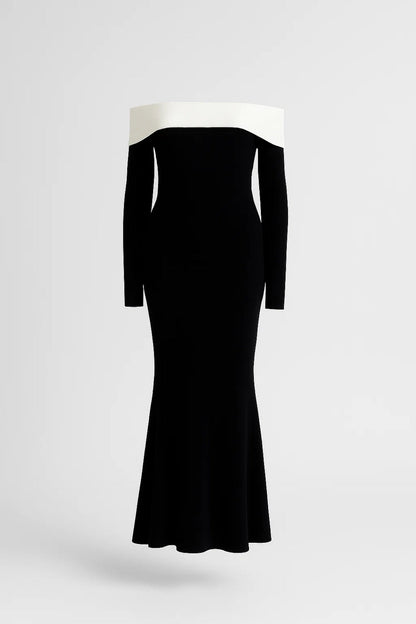 Langes Kleid | Schulterfrei mit Kontrastdetail | Klassische Abendmode