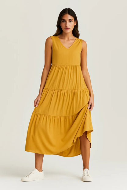 Langes Kleid | Stufenschnitt | Schlichte Eleganz