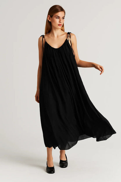 Langes Kleid | Träger mit Bindung | Weite Passform