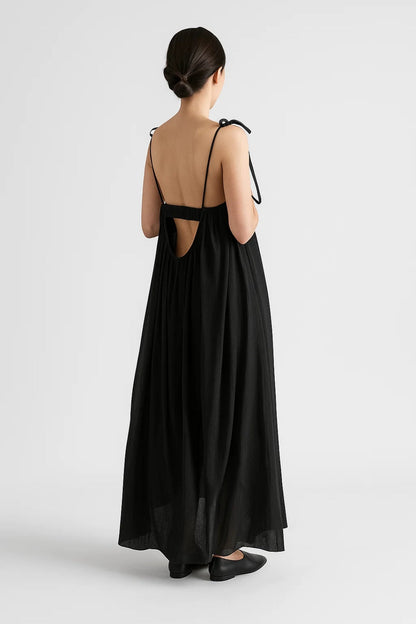 Langes Kleid | Träger mit Bindung | Weite Passform