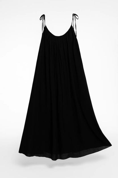 Langes Kleid | Träger mit Bindung | Weite Passform