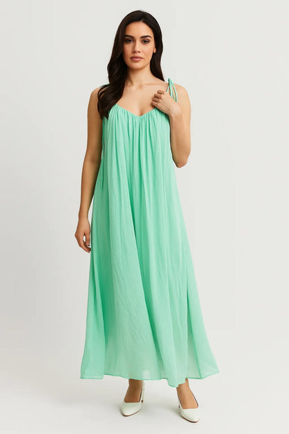 Langes Kleid | Träger mit Bindung | Weite Passform