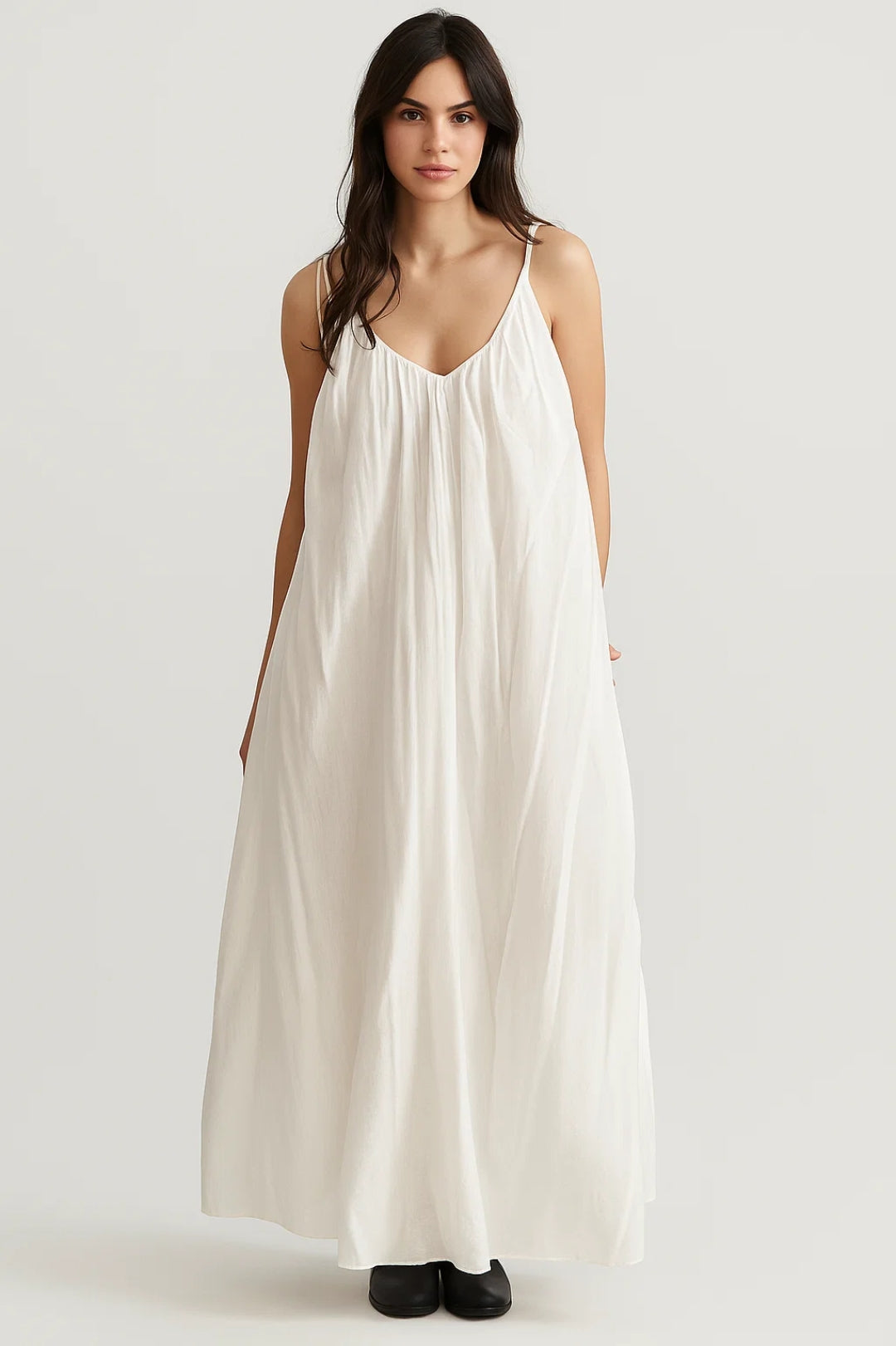 Langes Kleid | Träger mit Bindung | Weite Passform