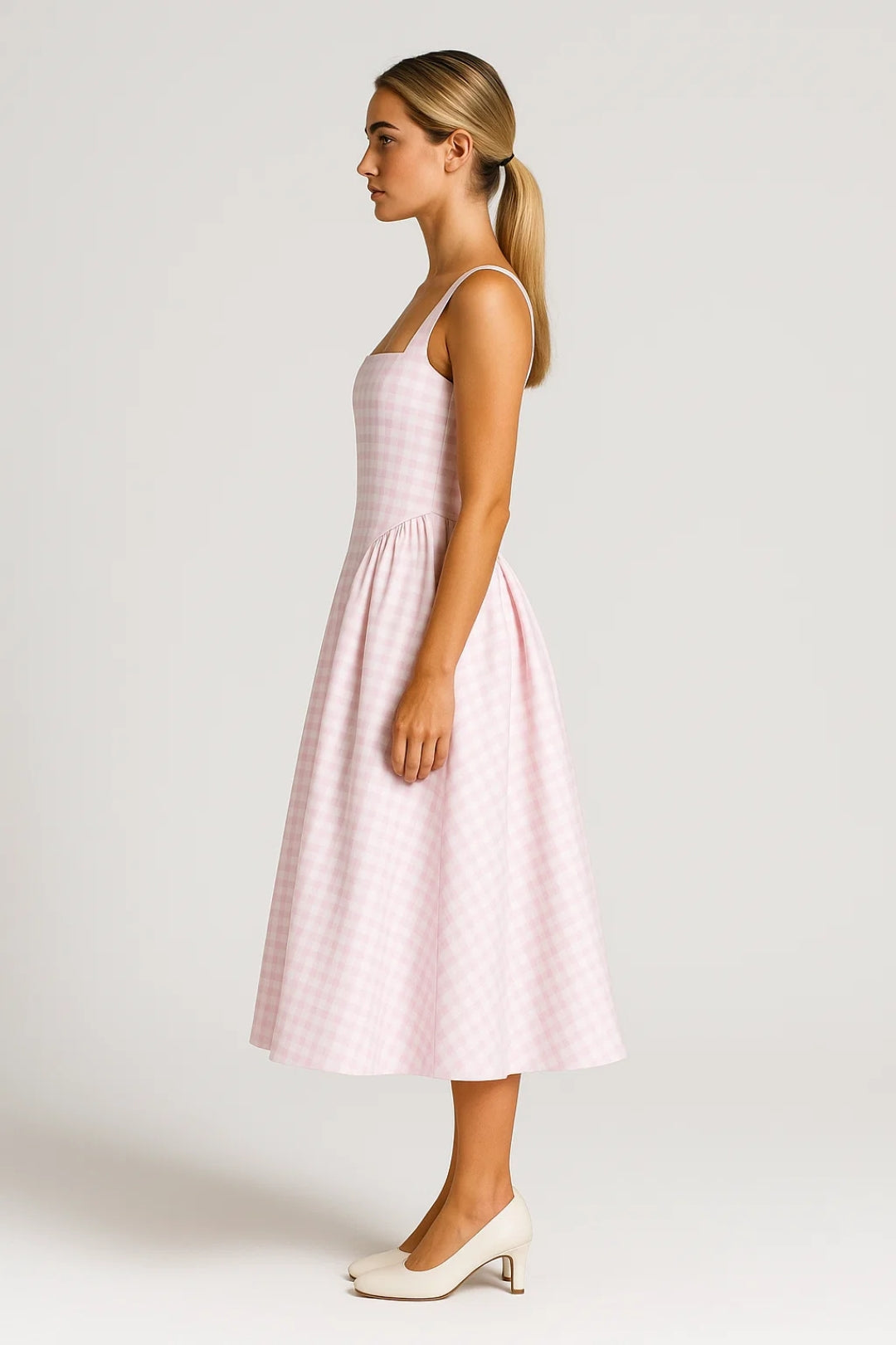 Langes Kleid | Trägerform | Kariertes Muster