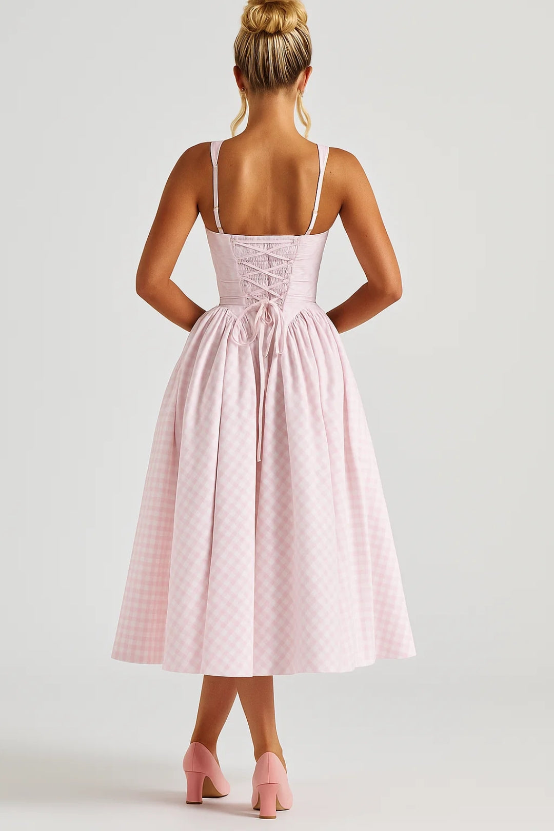 Langes Kleid | Trägerform | Kariertes Muster