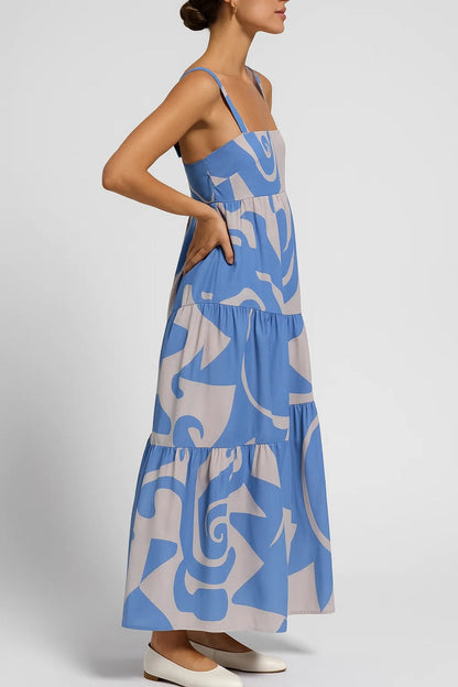 Langes Kleid | Weit geschnitten mit Trägern | Modernes Muster