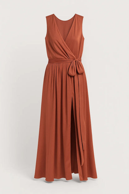 Langes Kleid | Wickeloptik mit Schlitz | Elegante Raffinesse