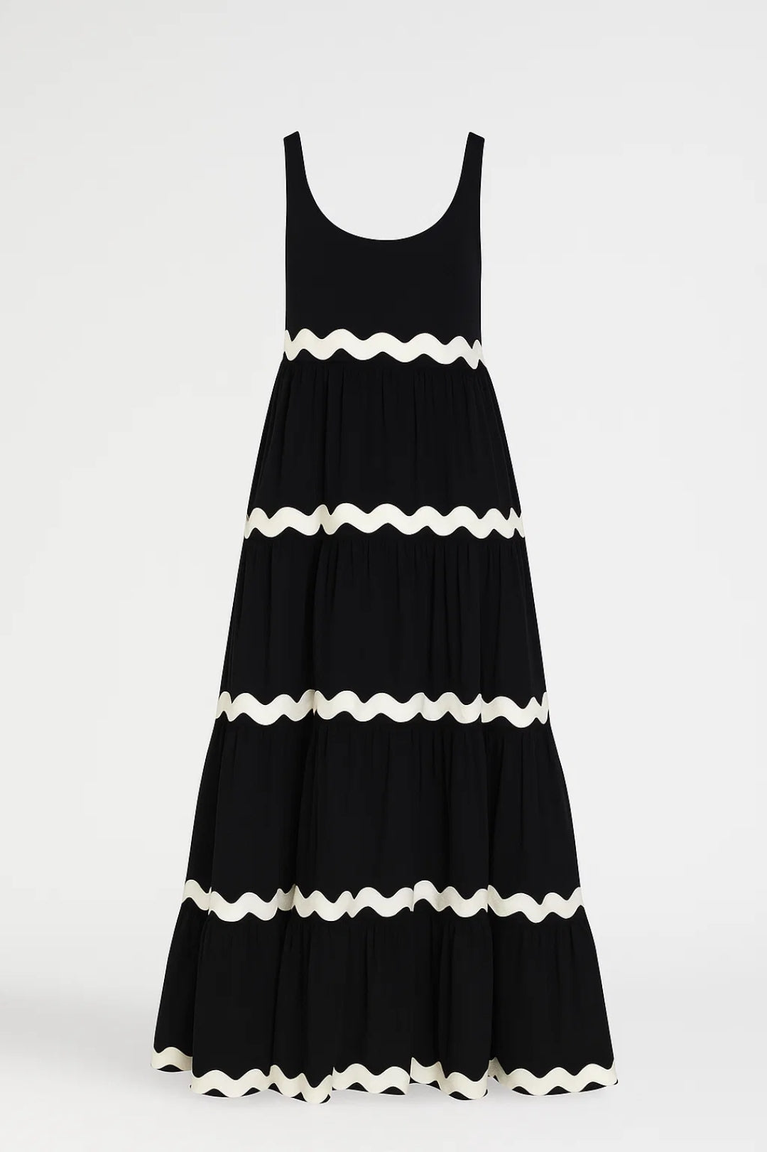 Langes Kleid | Ärmellos | Kontrastmuster mit Wellenlinien