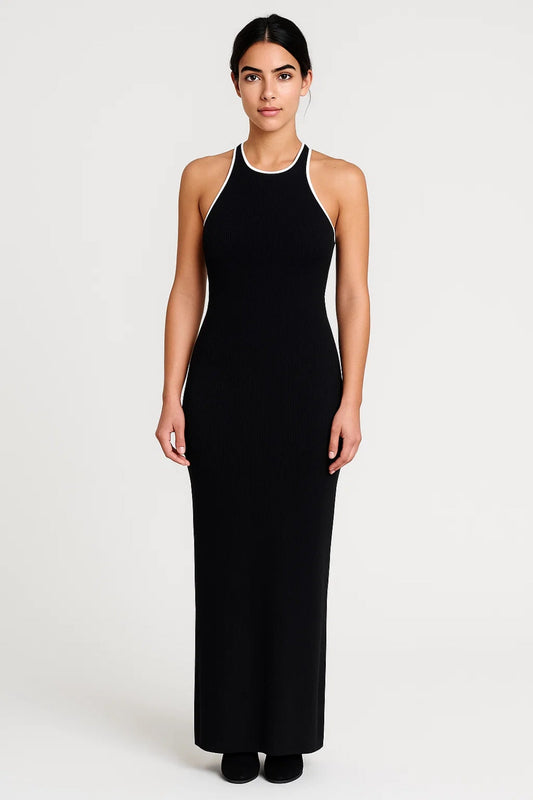 Langkleid mit Kontrastdetails | Enganliegend mit Sportlichem Ausschnitt | Schlicht und Modern