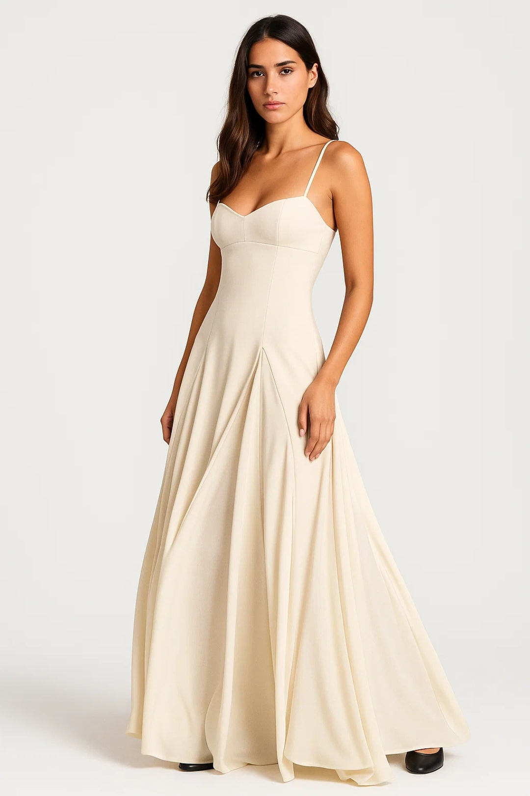 Langkleid mit Spaghettiträgern | Schwingender Saum und Figurbetonte Taille | Elegant und Fliessend