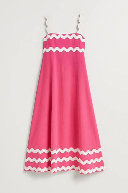 Maxi Kleid | Breite Träger mit Zierborten | Sommerliche Verspieltheit