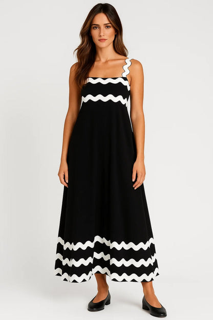 Maxi Kleid | Breite Träger mit Zierborten | Sommerliche Verspieltheit