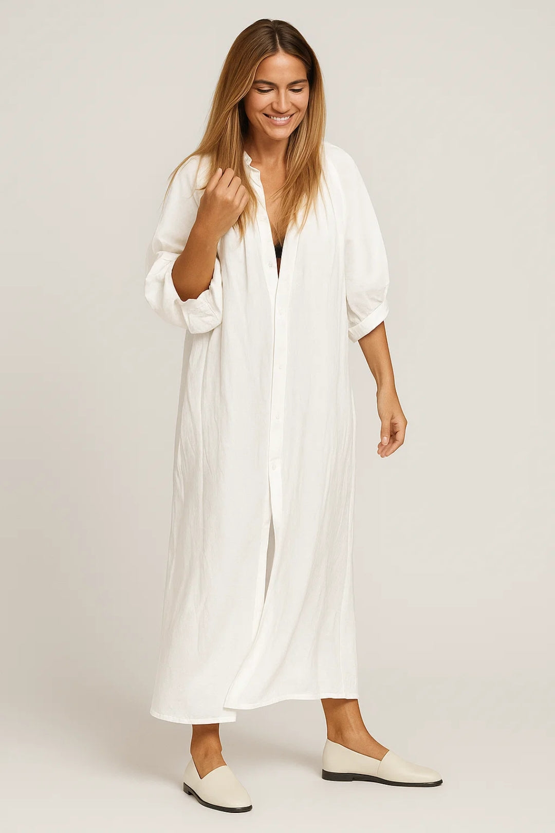 Maxi Kleid | Langarm mit Knopfleiste | Lässige Eleganz