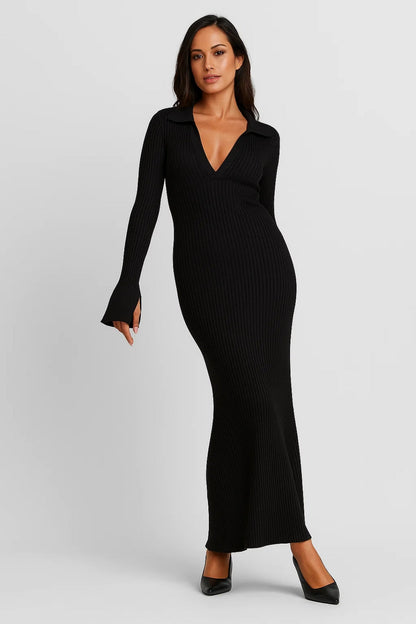 Maxi Kleid | Langarm mit Kragen | Elegante Schlichtheit