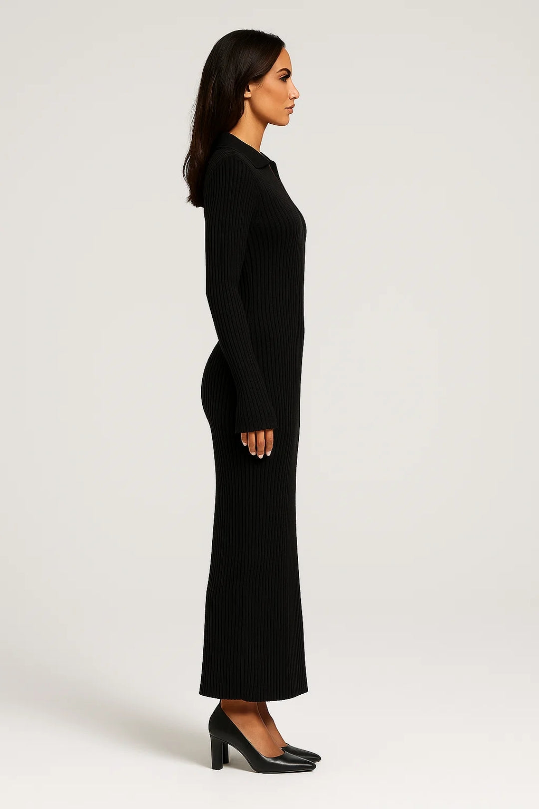 Maxi Kleid | Langarm mit Kragen | Elegante Schlichtheit