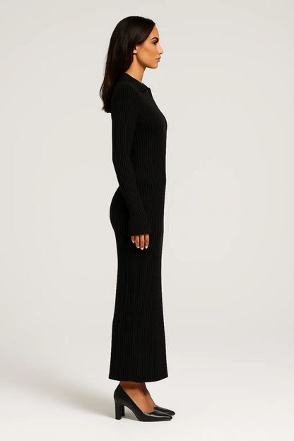 Maxi Kleid | Langarm mit Kragen | Elegante Schlichtheit