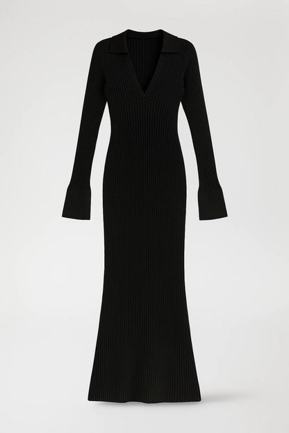 Maxi Kleid | Langarm mit Kragen | Elegante Schlichtheit