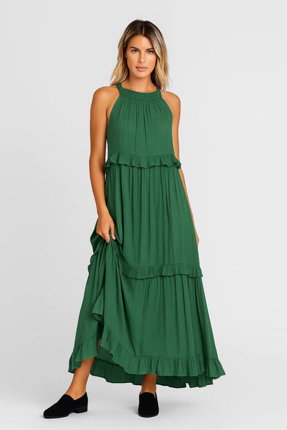 Maxikleid | Weit fallend mit Volants | Sommerliche Eleganz