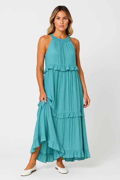 Maxikleid | Weit fallend mit Volants | Sommerliche Eleganz