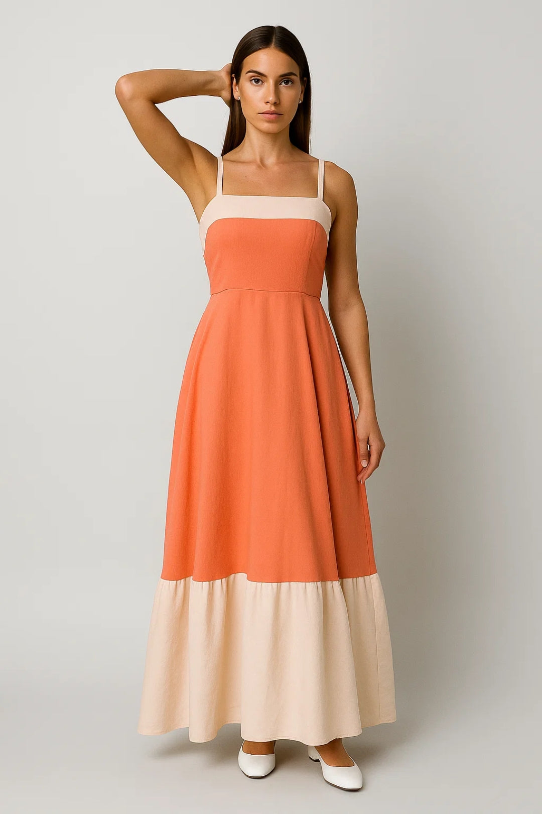 Maxikleid mit Trägern | Zweifarbig mit Ausgestelltem Rock | Sommerlich und Locker