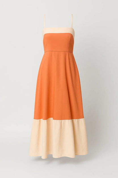 Maxikleid mit Trägern | Zweifarbig mit Ausgestelltem Rock | Sommerlich und Locker