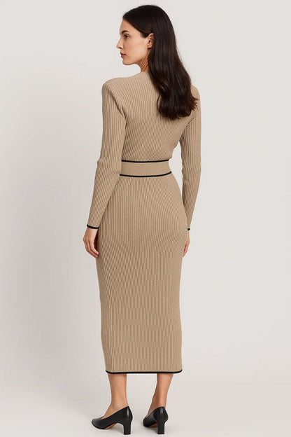 Midi Kleid | Langarm mit Bindegürtel | Klassische Raffinesse