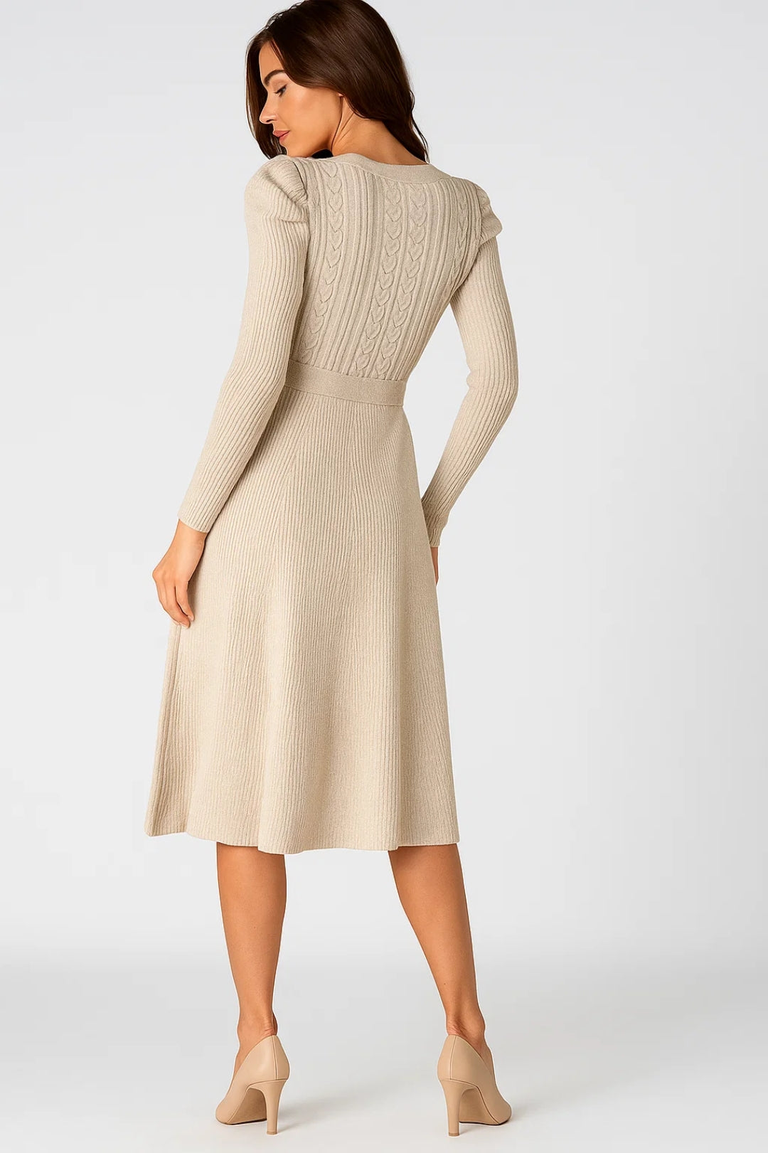 Midi Kleid | Langarm mit Bindegürtel | Zeitlose Eleganz