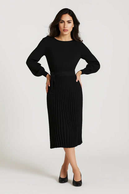 Midi Kleid | Langarm mit Faltenrock | Elegante Schlichtheit