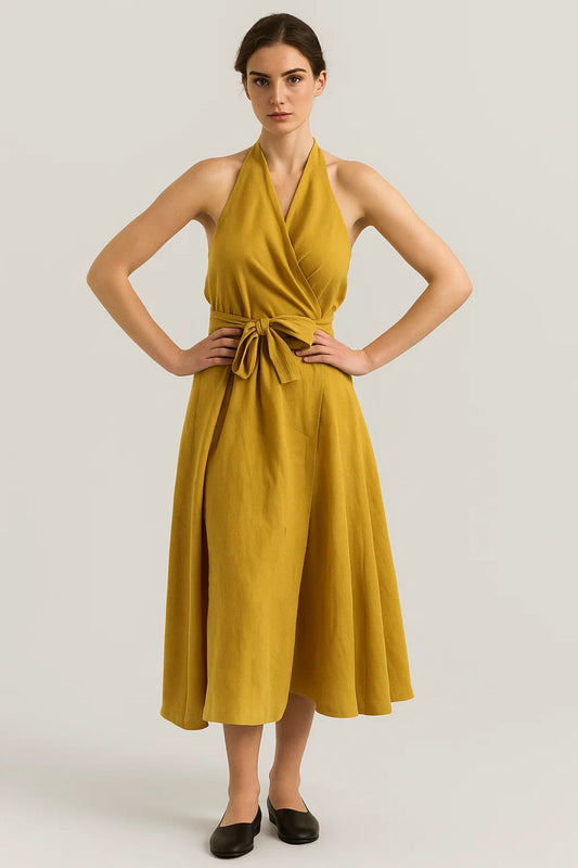 Midi Kleid | Neckholder mit Bindegürtel | Sommerliche Eleganz
