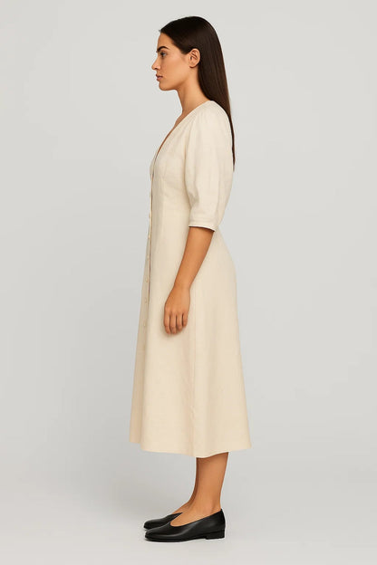 Midi Kleid | V-Ausschnitt mit Knopfleiste | Schlichte Raffinesse