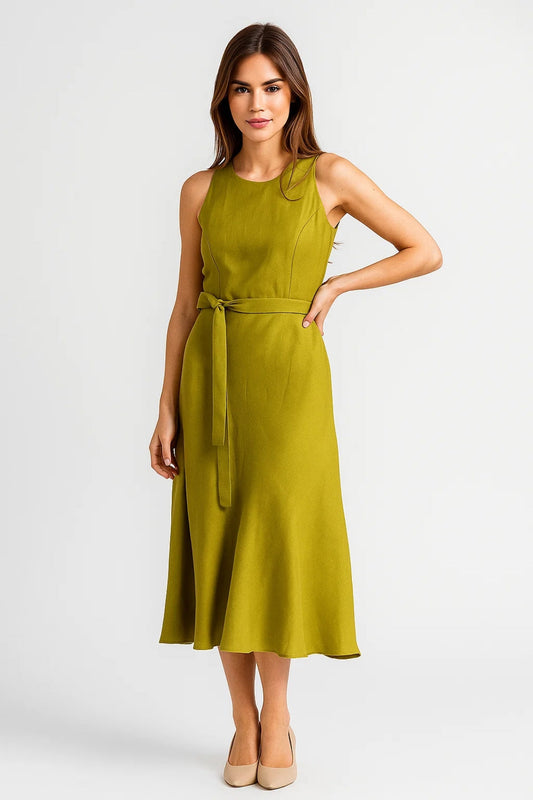 Midi Kleid | Ärmellos mit Bindegürtel | Schlichte Eleganz