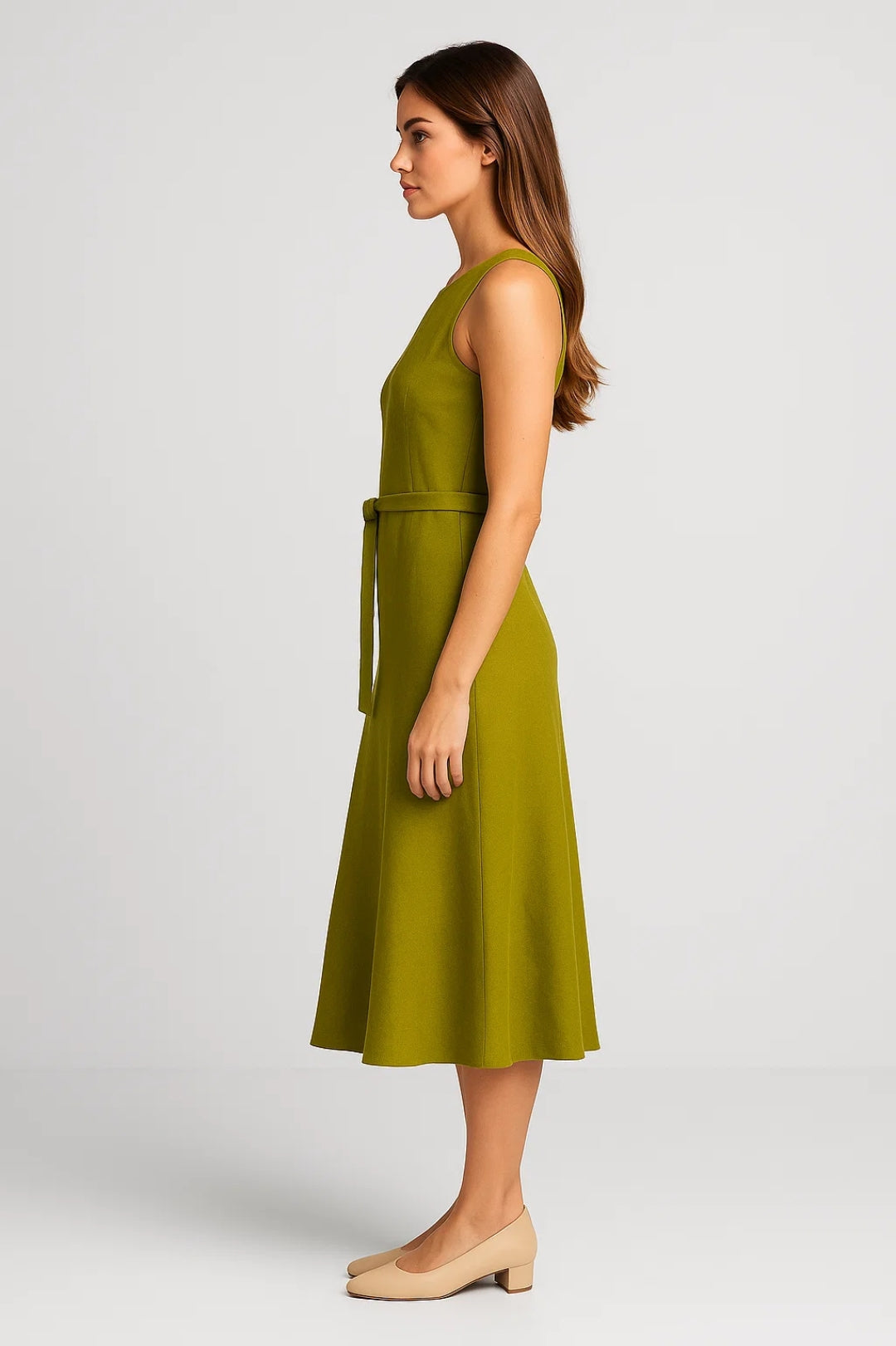 Midi Kleid | Ärmellos mit Bindegürtel | Schlichte Eleganz