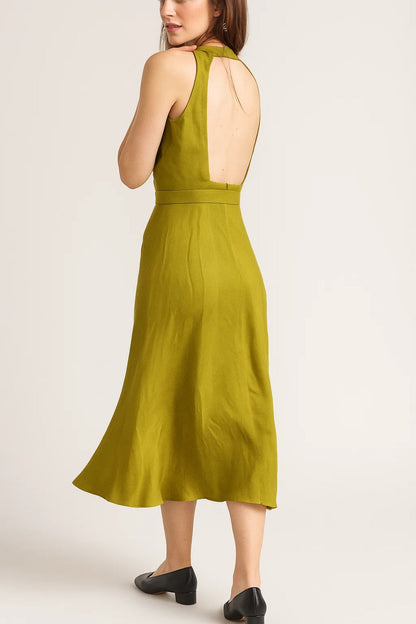 Midi Kleid | Ärmellos mit Bindegürtel | Schlichte Eleganz