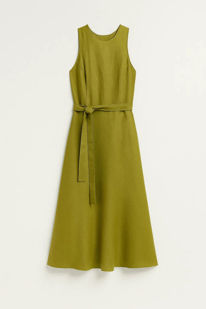 Midi Kleid | Ärmellos mit Bindegürtel | Schlichte Eleganz