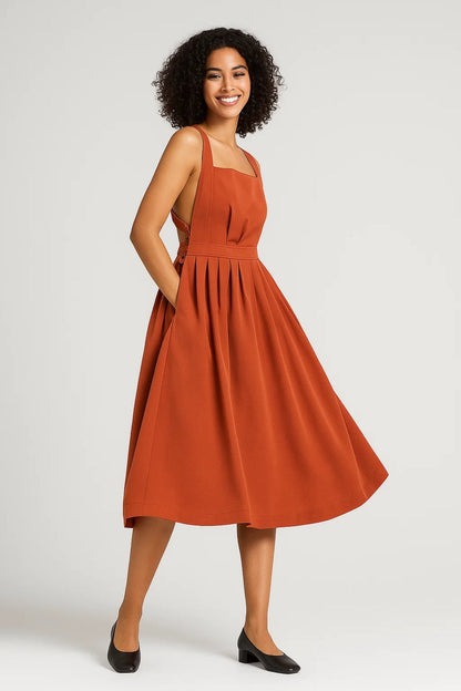 Midi Kleid | Ärmellos mit Faltenrock | Klassische Eleganz