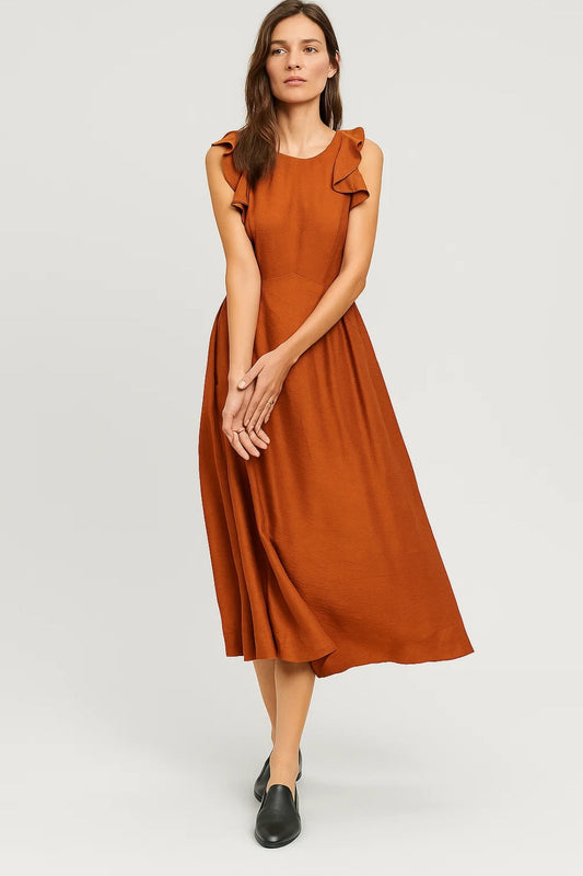 Midi Kleid | Ärmellos mit Rüschen | Feminine Schlichtheit