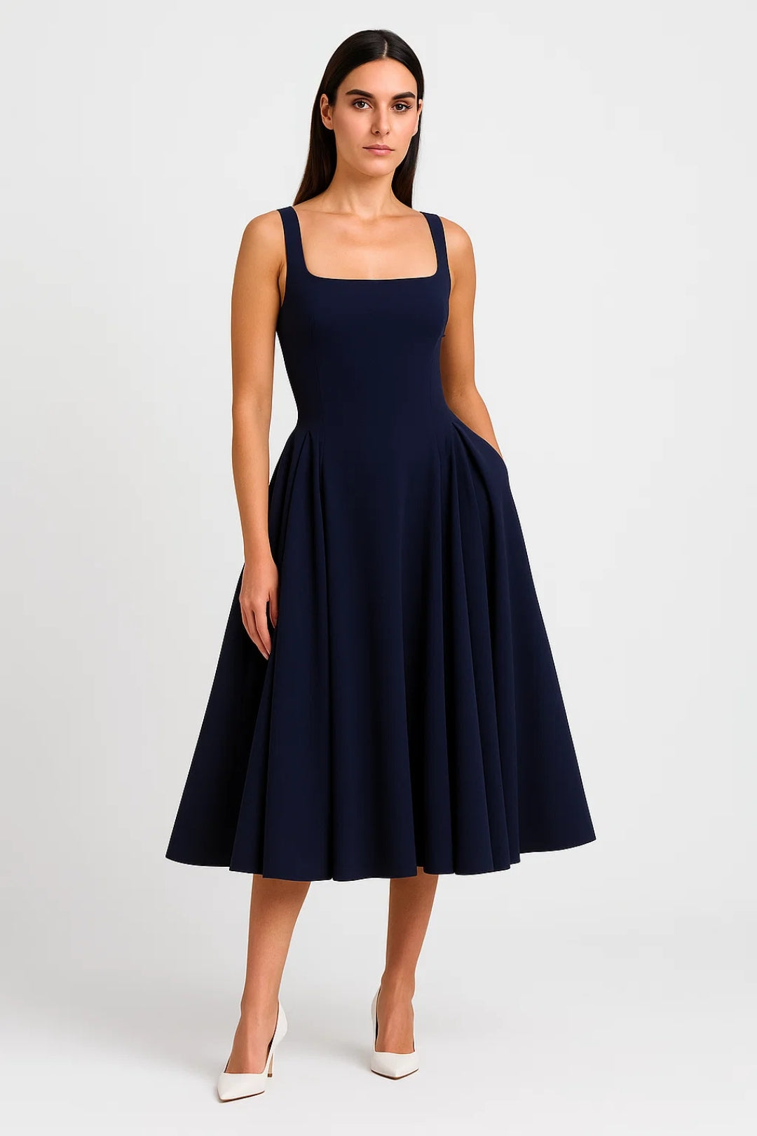 Midikleid | Breite Träger | Ausgestellter Rock