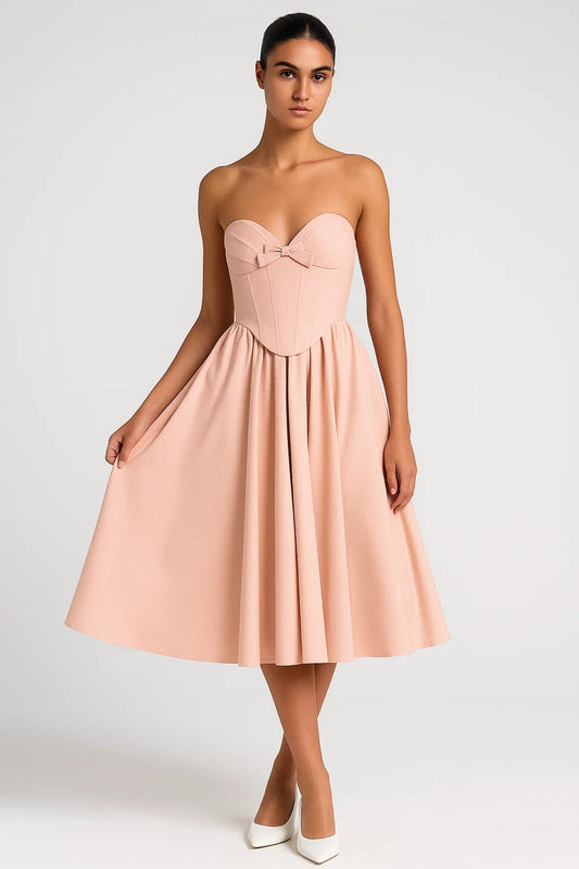 Midikleid | Schulterfrei | Taillenbetont mit Schleifendetail