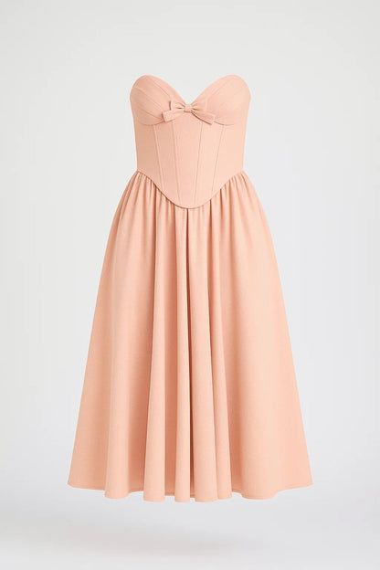 Midikleid | Schulterfrei | Taillenbetont mit Schleifendetail