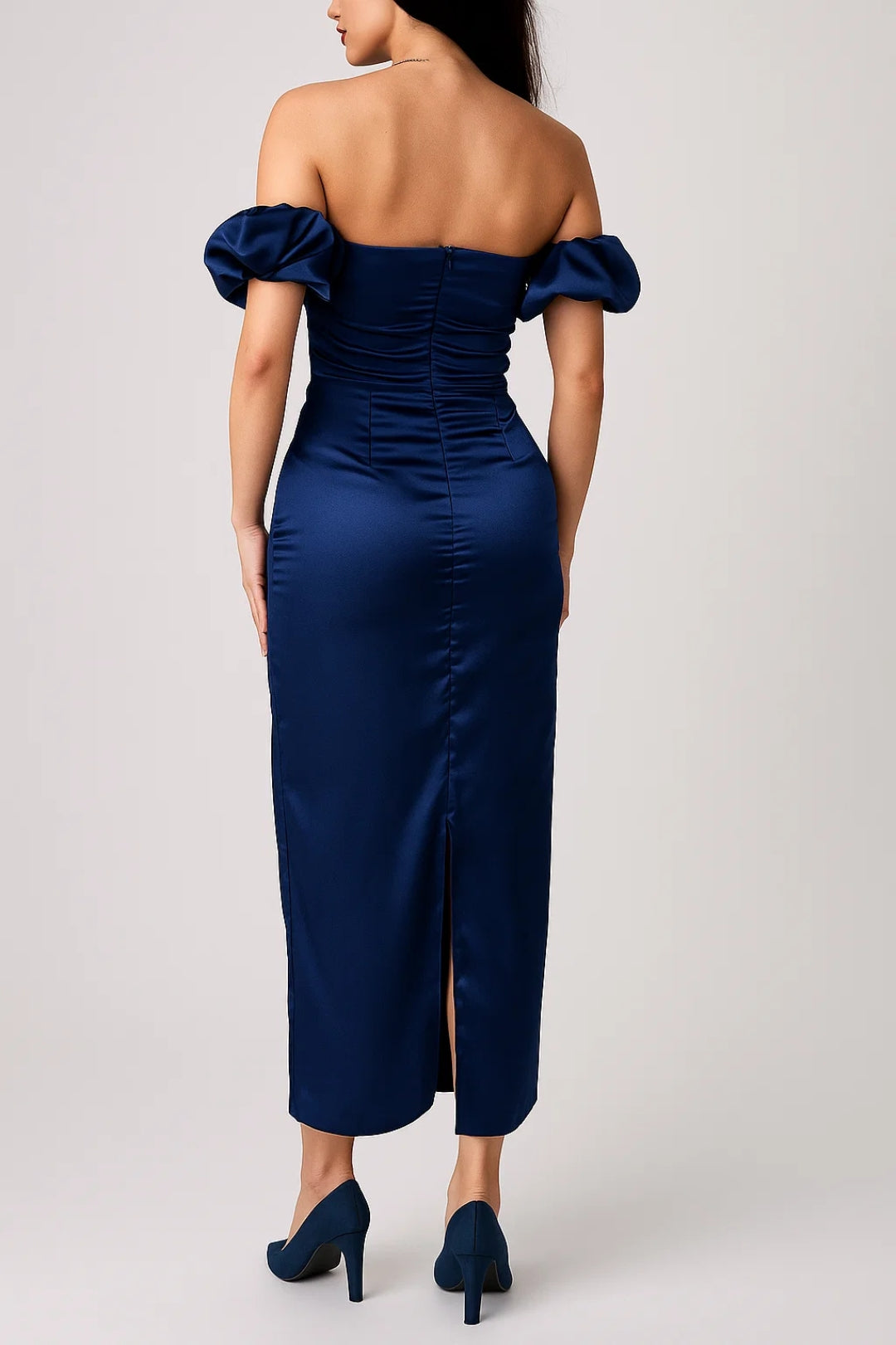 Midikleid | Schulterfrei mit Puffärmeln | Elegante Raffinesse