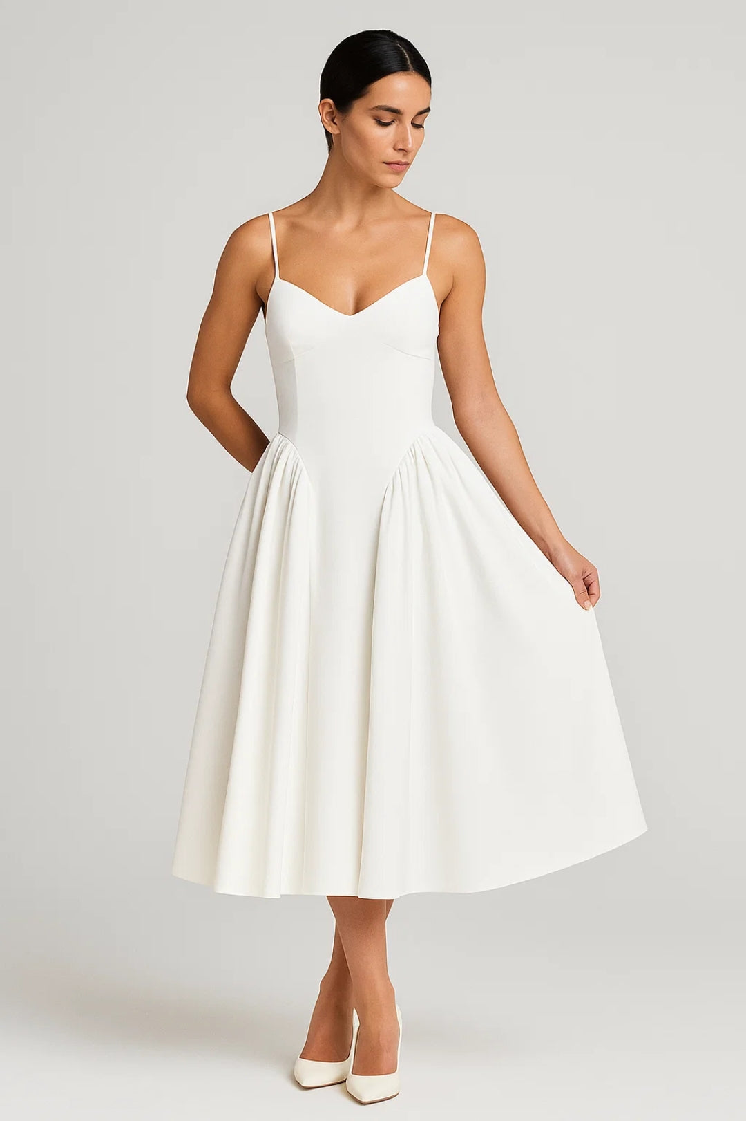 Midikleid | Spaghettiträger | Ausgestellte Form