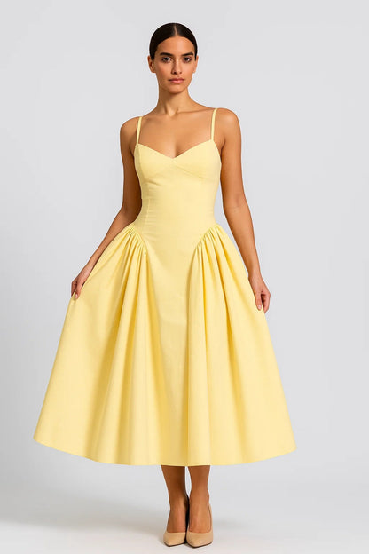 Midikleid | Spaghettiträger | Ausgestellte Form