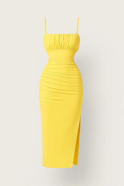 Midikleid mit Trägern | Enganliegend mit Seitenschlitz | Figurschmeichelnd und Elegant