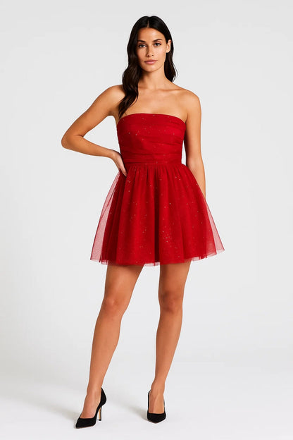 Minikleid | Schulterfrei mit Glanzoptik | Verspielte Eleganz