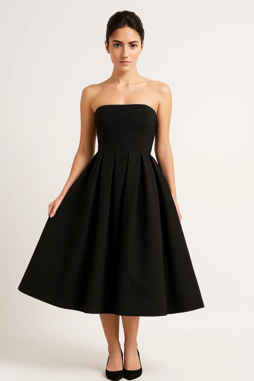 Mittellanges Kleid | Schulterfrei | Faltendetails