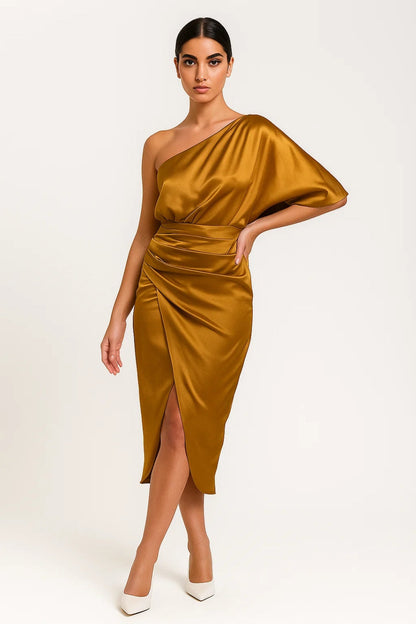 One-Shoulder Kleid | Wickeloptik | Festliche Eleganz