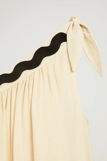 One-Shoulder Midikleid | Lockere Passform mit Wellenkante | Sommerlich und Elegant