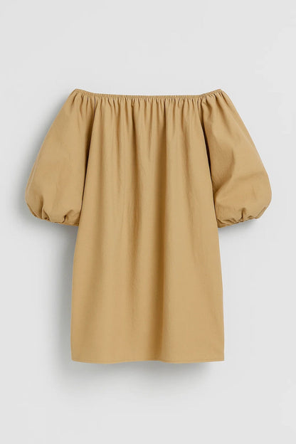 Schulterfreies Minikleid | Weit Geschnitten mit Puffärmeln | Luftig und Verspielt